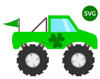 St Patrick's Day SVG Monster Truck with Shamrock and 4 Leaf Clover to make St Patricks cards and shirts