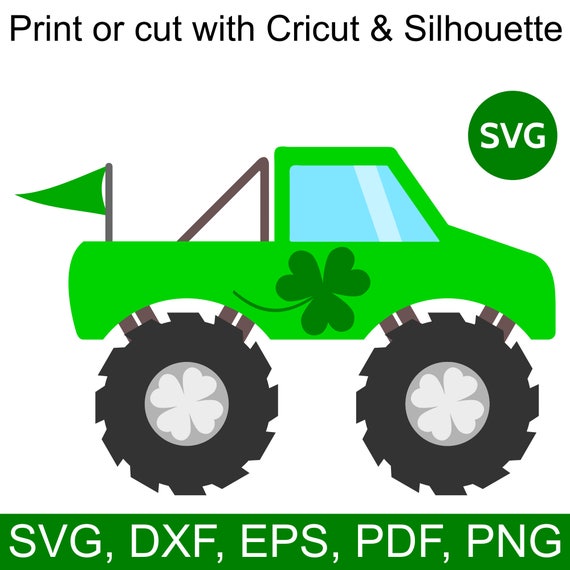 St Patrick's Day SVG Monster Truck with Shamrock and 4
