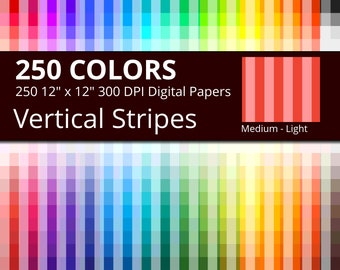 250 Vertical Stripes Digital Paper Pack with 250 Colors, Rainbow Colors Medium Light Vertical Stripes Pattern Scrapbooking Paper Download