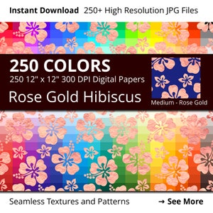 Rose Gold Hibiscus Flowers Digital Paper Pack, Rainbow Colors Rose Gold Digital Paper Hibiscus Pattern, Rose Gold Floral Digital Papers