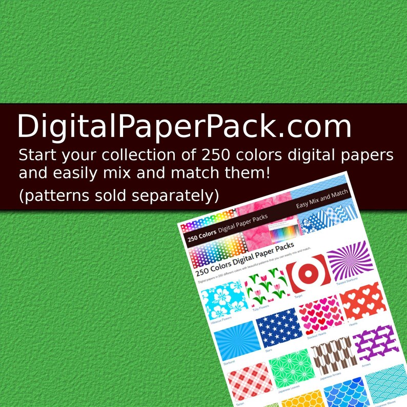 May include: A digital paper pack with 250 colors. The image shows a variety of patterns, including flowers, stars, hearts, and geometric designs. The text on the image reads "250 Colors Digital Paper Packs" and "Easy Mix and Match".
