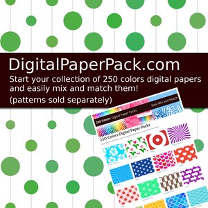 May include: A digital paper pack with 250 colors. The image shows a variety of patterns, including floral, geometric, and abstract designs. The text on the image reads "250 Colors Digital Paper Packs" and "Easy Mix and Match".