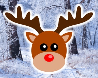 Reindeer Face SVG file,  Rudolph Head SVG design for Cricut & Silhouette - Deer Clipart - Christmas SVG files