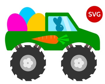 Easter Monster Truck SVG file with Easter Bunny and Easter Eggs clipart, Easter Truck SVG, Easter Truck clipart, Easter Truck design DXF