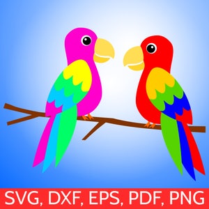 Parrots SVG files for Cricut and Silhouette, Tropical Parrot SVG, Tropical SVG files, Parrot clipart, Parrot dxf, Tropical printable pdf