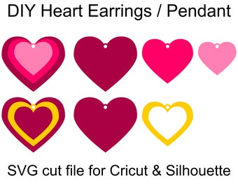 Stacked Heart Earrings SVG files and DIY Jewelry templates to make lovely Heart Earrings and matching Heart pendant