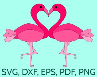 SVG Flamingo Couple - Love Flamingoes. Cute kissing flamingo birds making an heart! Cut file for Cricut & Silhouette for Wedding Cards etc.