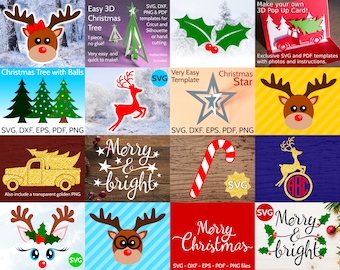 Christmas SVG Bundle for Cricut & Silhouette, Holiday and Christmas SVGs designs, Winter Christmas Bundle SVG files DXF png, truck, reindeer