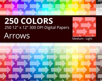 250 Arrows Digital Paper Pack with 250 Colors, Rainbow Colors Medium Light Arrow Pattern Scrapbooking Paper