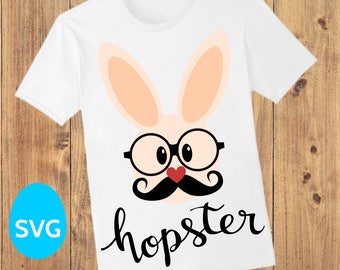 Mr Easter Hopster Bunny SVG file, Hipster Bunny clipart with Mustache and Glasses