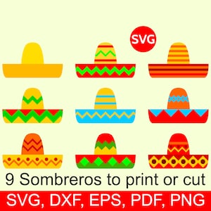 9 Sombrero SVG Files Bundle for Cinco de Mayo, Printable Sombrero Clipart, Mexican SVG bundle, Sombreros SVG cut files, Mexico Svg Fiesta