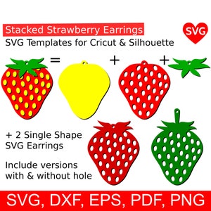 Strawberry Earrings SVG Files for Cricut Silhouette, DIY Leather Strawberry Stacked Earring and Pendant Template, Summer Earrings Template