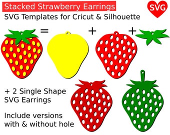 Strawberry Earrings SVG Files for Cricut Silhouette to make DIY Leather Strawberry Stacked Earring and Pendant Set