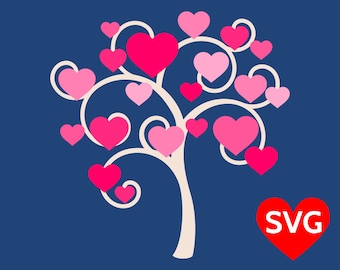 Valentine's Day Tree of Love SVG file for Cricut & Silhouette, a beautiful Love Tree with curvy branches and lots of hearts!