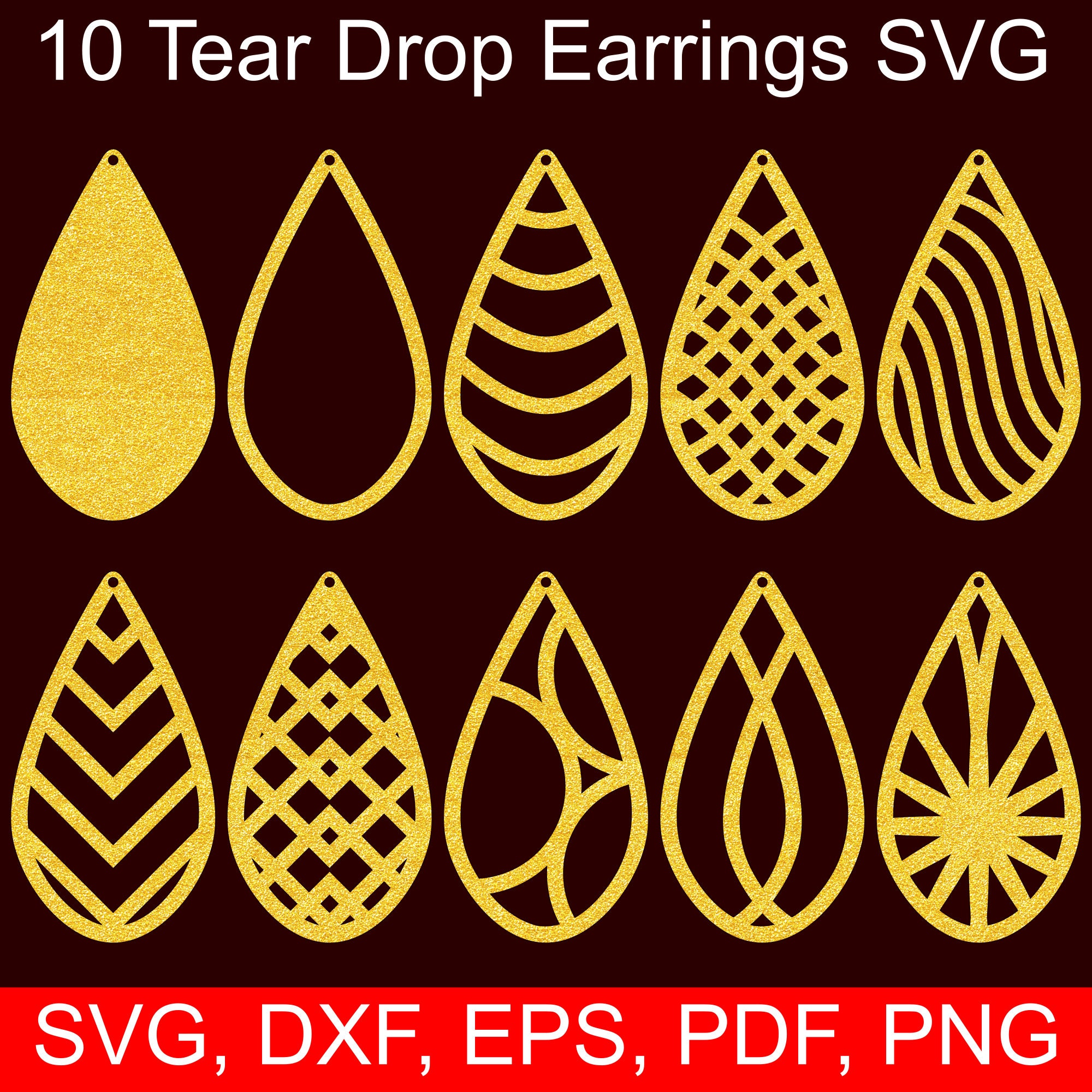 Download 10 Tear Drop Earrings Svg Files Tear Drop Svg Cut Files For Cricut Silhouette Laser Cut Svg Earrings Template With Holes Earring Svgs SVG, PNG, EPS, DXF File