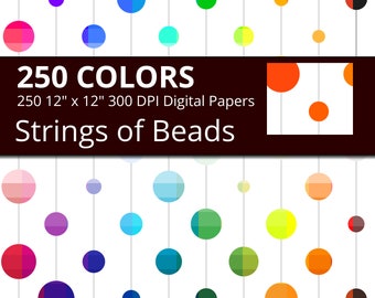 String Beads Digital Paper Pack, Mixed Shades Bead Digital Paper Strung Beads, Scrapbooking Paper in 250 Colors with Tinted Bead Strands