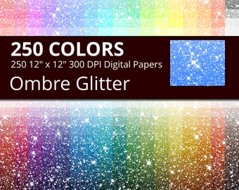 Ombre Glitter Digital Paper Pack, 250 Colors Digital Glitter Ombre Texture Scrapbook Paper Download, Rainbow Glitter Digital Papers