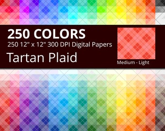 250 Tartan Plaid Digital Paper Pack with 250 Colors, Rainbow Colors Medium Light Tartan Plaid Pattern Scrapbooking Paper Download