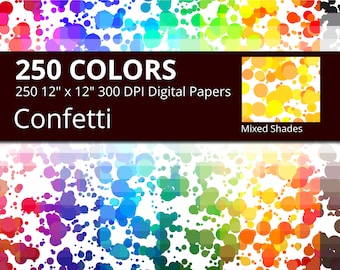 Confetti Digital Paper Pack, 250 Colors Digital Paper Confetti Dots, Mixed Shades Confetti Sprinkles, Party Digital Paper