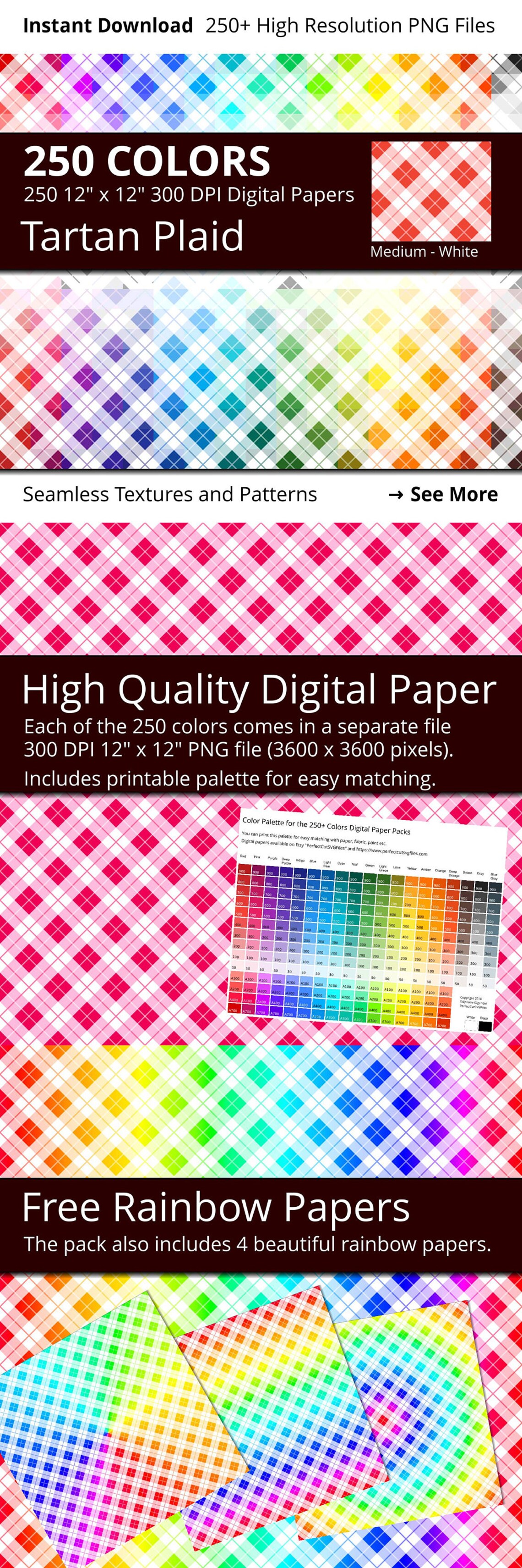 White Tartan Plaid Digital Paper Pack, 250 Colors White Tartan Plaid ...