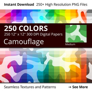 Camouflage Digital Paper Pack, 250 Colors Camo Digital Paper Camouflage Pattern, Medium Camo Design, Camo Background, Digital Camo Decor