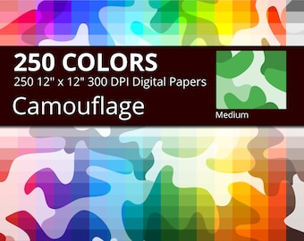 Camouflage Digital Paper Pack, 250 Colors Camo Digital Paper Camouflage Pattern, Medium Camo Design, Camo Background, Digital Camo Decor