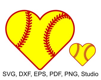 Softball Heart SVG file for Cricut & Silhouette, Heart shaped Softball with laces SVG cut file and clipart