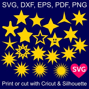 20 Stars SVG Bundle, Stars SVG files for Cricut & Silhouette, Stars shapes, Star clipart, Star with 5 branches, Star SVG cut files, Star dxf