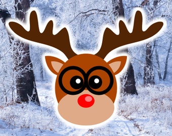 Reindeer Face with Glasses SVG file,  Dear Rudolph Head SVG cut file design for Cricut, Deer Boy Clipart, Christmas gift ideas for boys