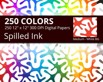 Paint Splatter Digital Paper Pack, 250 Colors Organic Algae Digital Paper Spilled Ink, Medium Ink Spots Pattern, Ink Splatter Papers