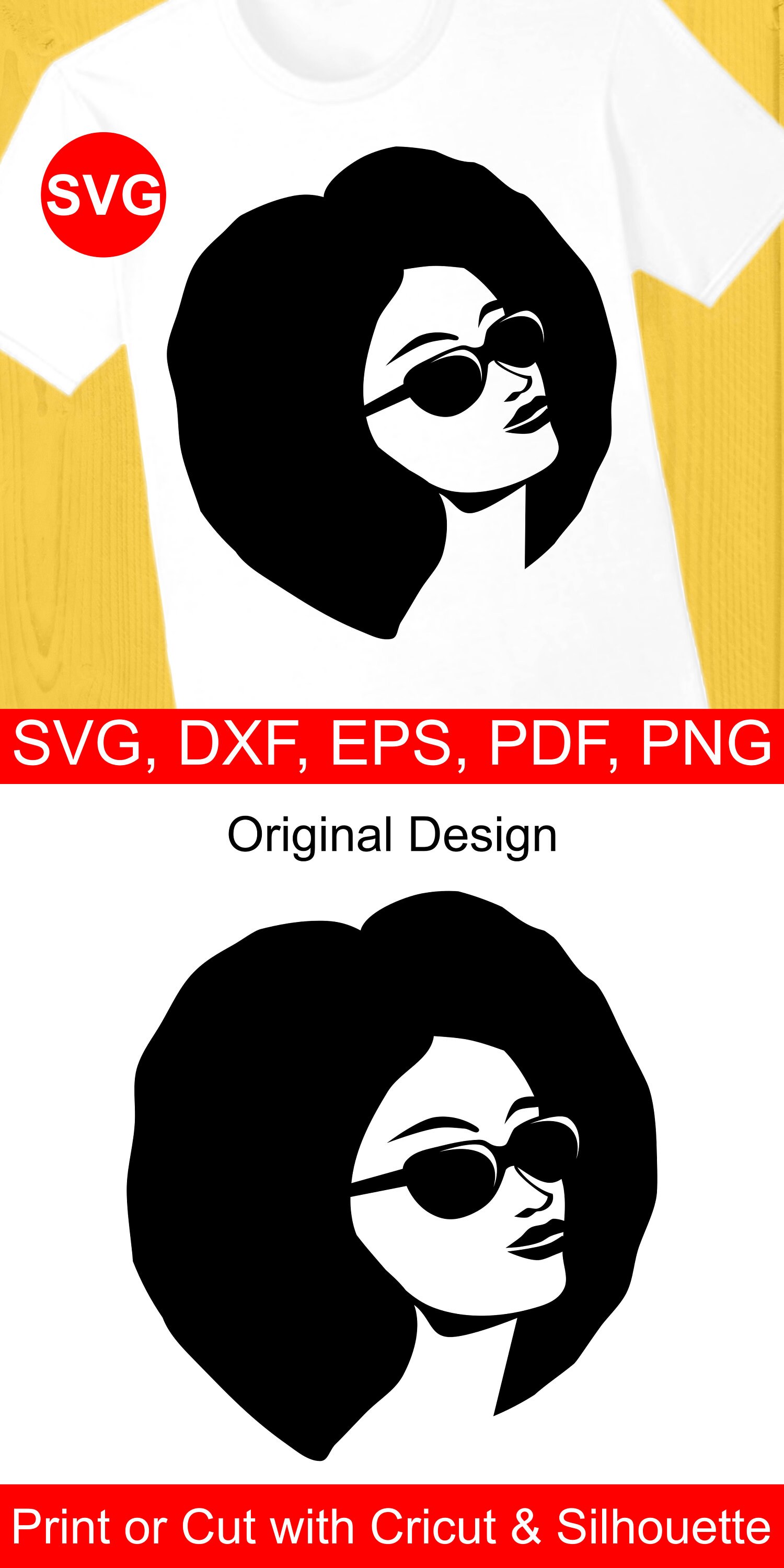 Download Afro Woman with Shades SVG File, Afro Lady with Sunglasses ...