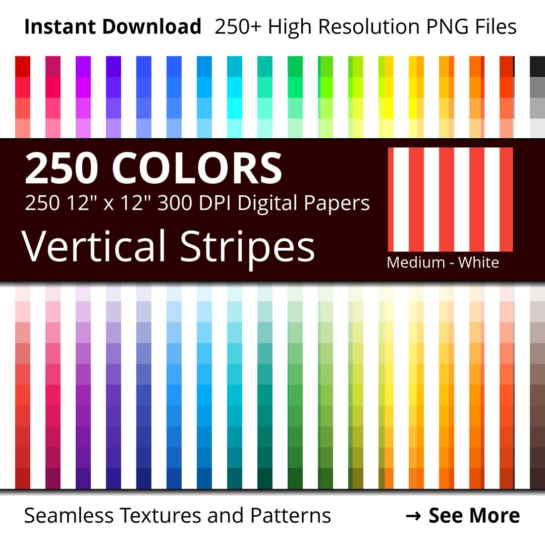 White Vertical Stripes Digital Paper Pack, 250 Colors White Vertical ...