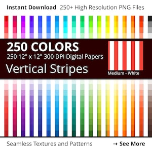 White Vertical Stripes Digital Paper Pack, 250 Colors White Vertical Stripes Scrapbooking Paper Download, Medium White Vertical Stripes