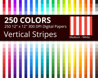 250 White Vertical Stripes Digital Paper Pack with 250 Colors, Rainbow Colors Medium White Vertical Stripes Scrapbooking Paper Download