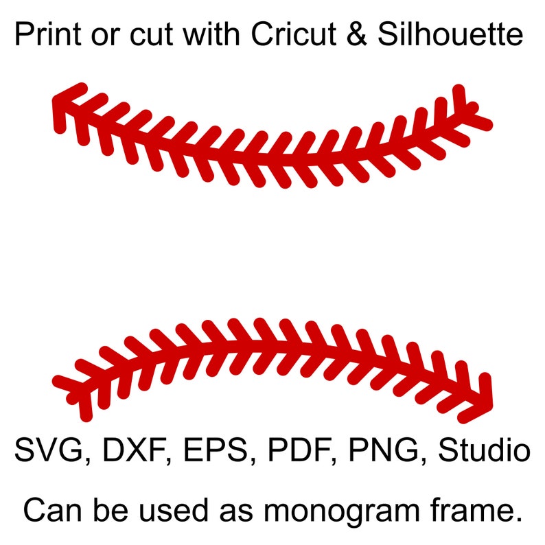 Baseball Stitches SVG Files, Baseball Laces SVG file for Cricut, Baseball Split Monogram Frame SVG files for Silhouette, Baseball Stich svg image 1