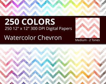 Watercolor Chevron Digital Paper Pack, 250 Geometric Digital Paper Chevron in Rainbow Colors, Chevrons Background Watercolor Texture JPG