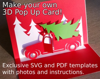 Christmas Truck Popup Card Template SVG & PDF for Cricut, Silhouette or hand cut,DIY Pop-up Christmas card, Christmas Tree Kirigami design