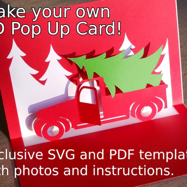 Christmas Truck Popup Card Template SVG & PDF for Cricut, Silhouette or hand cut,DIY Pop-up Christmas card, Christmas Tree Kirigami design