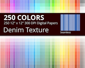 Denim Digital Paper Pack, Seamless Denim Texture 250 Digital Paper Jeans Texture Paper, Rainbow Colors Blue Jeans Digital Background