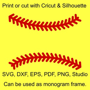 Softball Stitches SVG Files, Softball Laces SVG file for Cricut, Softball Split Monogram Frame SVG files for Silhouette, Softball Stich svg