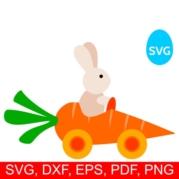 Easter Bunny in Carrot Car SVG file for Cricut & Silhouette, Easter Bunny SVG, Carrot clipart, Easter printables, Easter Rabbit DXF Pdf Png