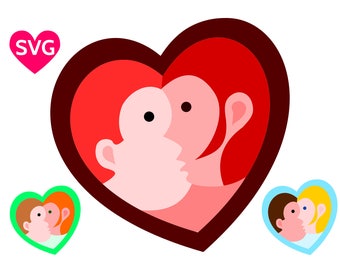 A lovely Kissing Couple SVG file for Valentine's Day, a Man and a Woman Kiss in a heart shape