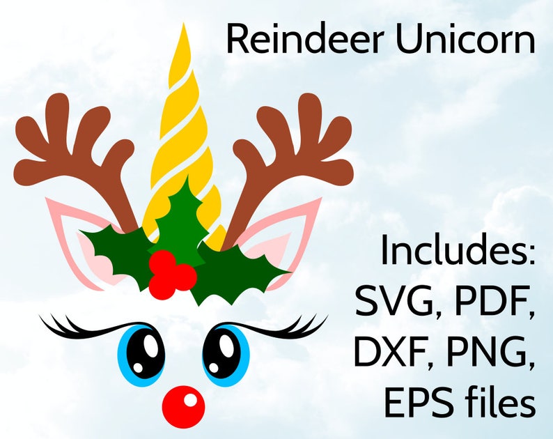 Unicorn Reindeer Face SVG Cool Unicorn With Antlers Design | Etsy