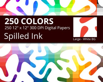 Spilled Ink Digital Paper Pack, 250 Colors Organic Algae Digital Paper Paint Splatter, Large Ink Spots Pattern, Ink Splatter Papers