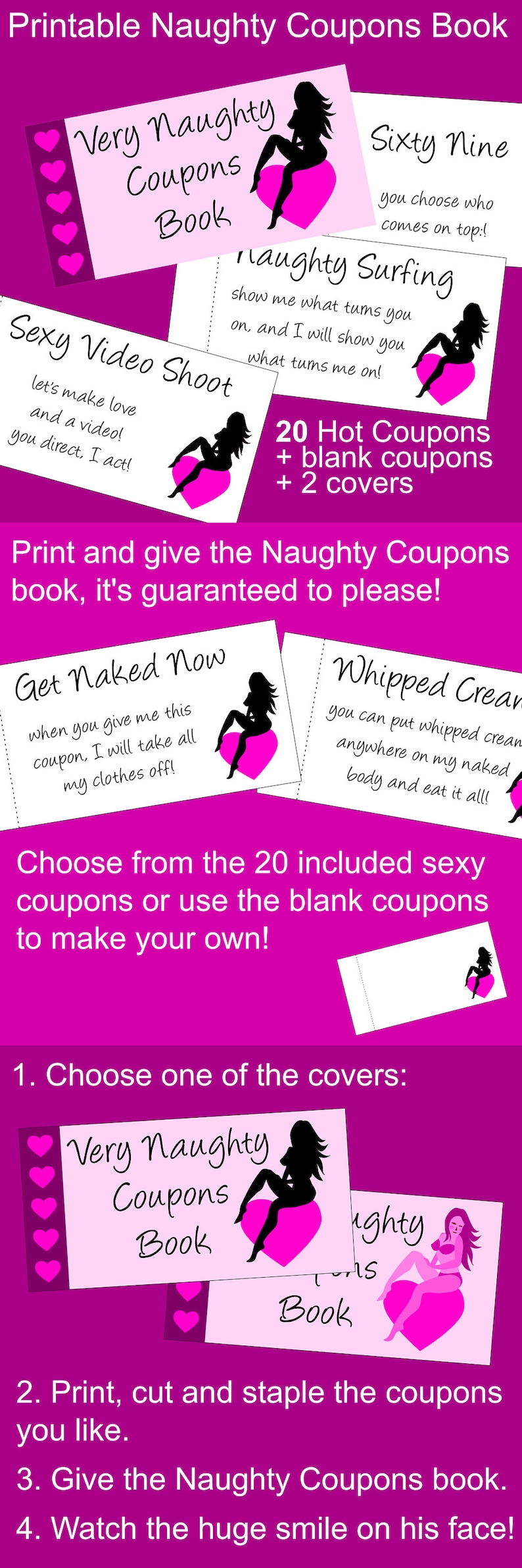 Satisfaction guaranteed Printable Very Naughty Coupons Book for Him, Valentine's Day Gift for Him, Hot Coupons, Erotic Coupons, Sex Coupons image 8