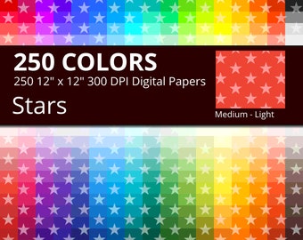 250 Tinted Stars Digital Paper Pack with 250 Colors, Rainbow Colors Medium Lightly Colored Star Pattern Scrapbooking Paper Download
