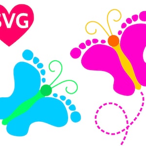 Baby Fußabdruck Schmetterling SVG Datei, Druckbare Geburtstags shower Einladung Vorlage, Baby Füße SVG Schmetterlinge, Junge, Mädchen, Baby Fuß Schmetterling PDF
