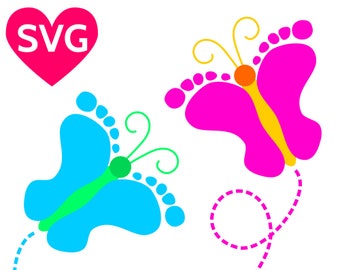Baby Footprint Butterfly SVG file, Printable Birthday Shower Invites Template, Baby feet SVG butterflies, Boy, Girl, Baby foot butterfly PDF