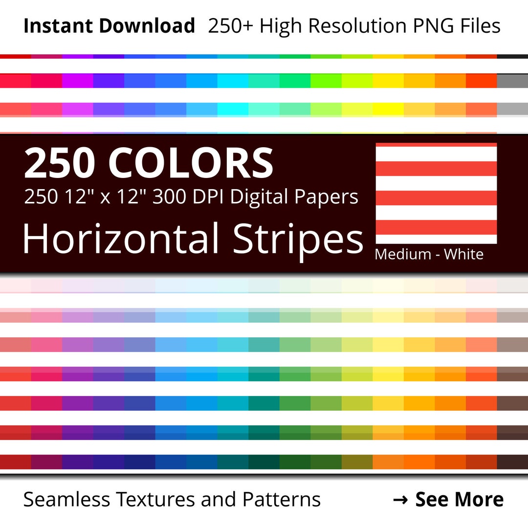 White Horizontal Stripes Digital Paper Pack, 250 Colors Horizontal ...