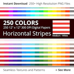 White Horizontal Stripes Digital Paper Pack, 250 Colors Horizontal Stripes Scrapbooking Paper Download, Medium White Horizontal Stripes